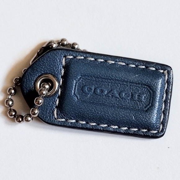 ๐ Coach 1.5" Vintage Dark Teal Blue Leather Hangtag Keychain Mini Bag Charm - Picture 2 of 6